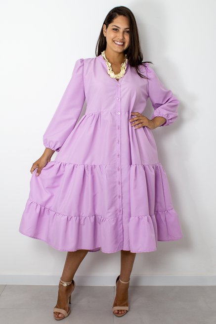 Vestido Manga Longa Marias Liso Lilás