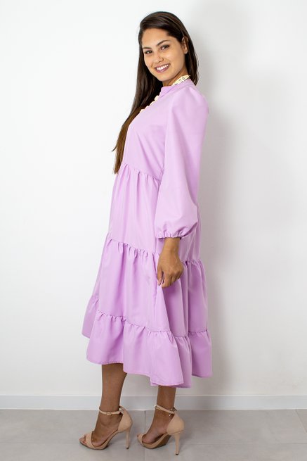 Vestido Manga Longa Marias Liso Lilás