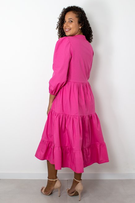 Vestido Manga Longa Marias Liso Rosa Pink