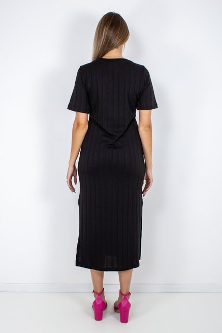 Vestido Mídi Feminino Manga Curta Liso Preto