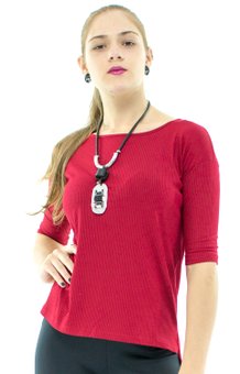 Blusa Madalena Canelada Manga 3/4 Lisa Vermelha