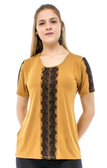 Tuniquete Gisela Manga Curta Guipir Viscolycra Lisa Mostarda