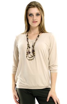 Blusa Manga 3/4 Marinheiro Viscolycra Lisa Bege