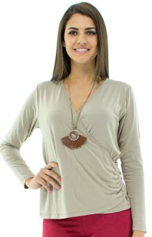 Tuniquete Manga Longa Transpassada Lisa Bege