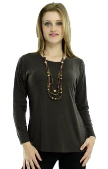 Blusa Manga Longa Meia Túnica Viscolycra Lisa Marrom