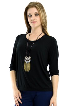 Blusa Manga 3/4 Marinheiro Viscolycra Lisa Preta