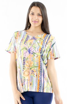 Tuniquete Manga Curta Viscolycra Estampa Floral Bege