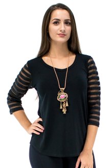 Tuniquete Manga Renda 7/8 Lisa Preta