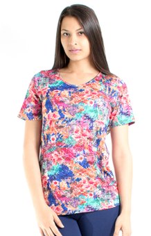 Tuniquete Manga Curta Viscolycra Estampa Abstrata Rosa