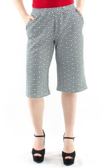 Bermuda Pantacourt Jacquard Estampa Mandala Cinza