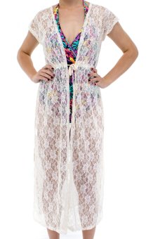 Saída Renda Longa Manga Curta Lisa Creme