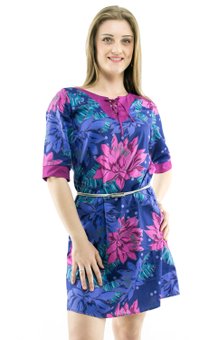 Vestido Manga 3/4 Clara Estampa Floral Roxo