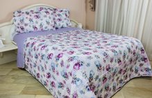 Colcha Malha Casal Queen 240X250 Estampa Floral Lilás