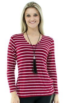 Tuniquete Manga Longa Vera Estampa Listras Vermelho e Branca