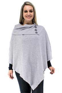 Poncho Canelado Liso Cinza Claro Mescla