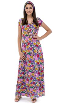 Vestido Márcia Viscolycra Manga Curta Estampa Floral Rosa