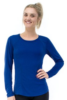 Baby Look Fitness Manga Longa DryFit Ultracool UVPro Lisa Azul Marinho