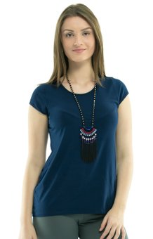 Blusa Manga Curta Básica Celma Viscolycra Lisa Azul Marinho