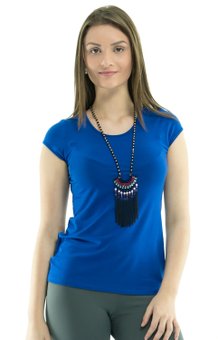 Blusa Manga Curta Básica Celma Viscolycra Lisa Azul Bic
