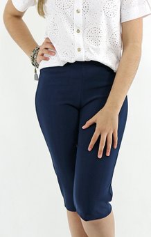 Bermuda Maria João Ottoman Canelado Lisa Azul Marinho