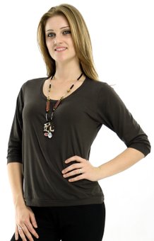 Blusa Manga 3/4 Marinheiro Viscolycra Lisa Marrom