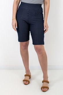 Bermuda Feminina Maria João Jeans Azul com Listras Branca