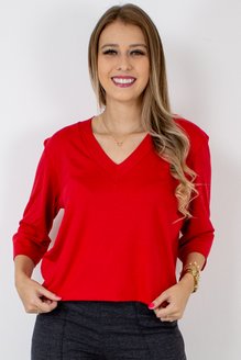Blusa Cropped Isabele Manga ¾ Lisa Vermellha
