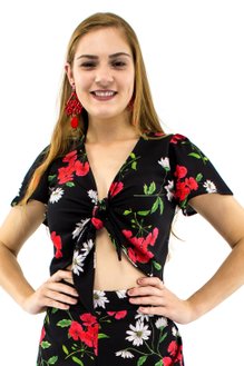 Blusa Básica Feminina Manga Curta Canelada Lisa Rosa Neon - Malharia Eliani