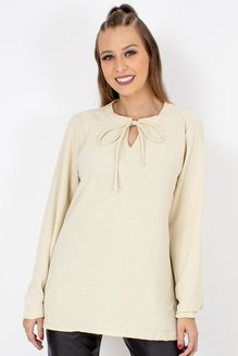 Blusa Feminina Célia Manga Longa Tencel Lisa Bege