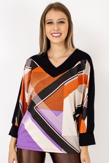 Blusa Manga 7/8 Estampa Geométrica