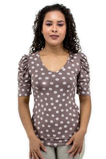 Blusa Manga Bufante Curta Estampa Poá Bege