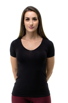 Blusa Manga Curta Básica Rute Viscolycra Lisa Preta