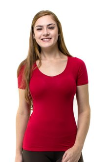 Blusa Manga Curta Básica Rute Viscolycra Lisa Vermelha