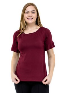  Blusa Manga Curta Camurça Babado Lisa Bordo