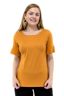 Blusa Manga Curta Camurça Babado Lisa Laranja