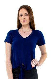 Blusa Manga Curta Cropped Lisa Azul Marinho