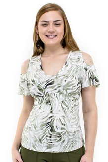 Blusa Manga Curta Viscolycra Estampa Folhas Verde