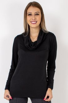 Blusa Manga Longa Feminina Gola Alta Camurça