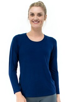 Blusa Manga Longa Meia Túnica Viscolycra Lisa Azul Marinho