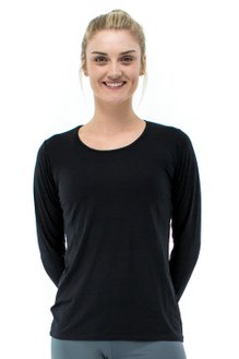 Blusa Manga Longa Meia Túnica Viscolycra Lisa Preta