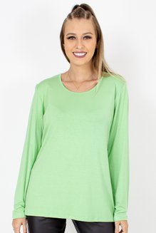 Blusa Meia Túnica Manga Longa Viscolycra Lisa Verde Claro