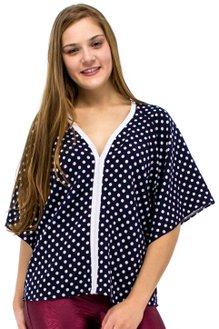 Blusa Oriental Manga 3/4 Estampa Poá Azul Marinho