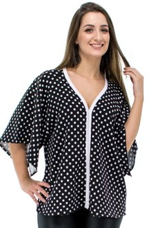 Blusa Oriental Manga 3/4 Estampa Poá Preta