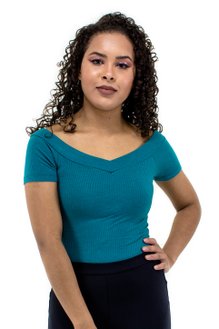 Body Canelado Manga Curta Liso Verde