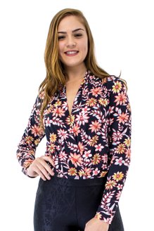 Body Manga Longa Estampa Floral Black