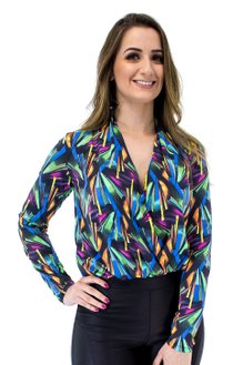 Body Manga Longa Estampa Geométrica