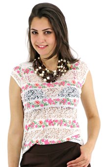 Blusa Manga Curta Rosy Devorê Estampa Floral
