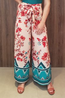 Calça Envelope Crepe Estampa Floral Salmão