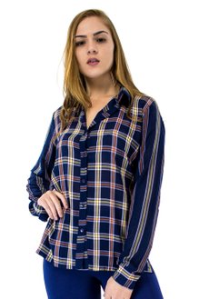 Camisa Manga Longa Estampa Xadrez Azul Marinho