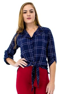 Camisete Cropped Manga 3/4 Estampa Geométrica Azul